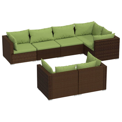 7 Piece Garden Lounge Set with Cushions Brown Poly Rattan Payday Deals