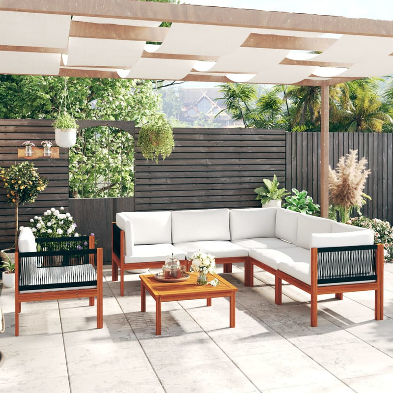 7 Piece Garden Lounge Set with Cushions Cream Solid Acacia Wood Payday Deals