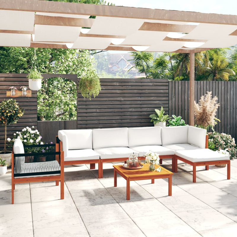 7 Piece Garden Lounge Set with Cushions Cream Solid Acacia Wood Payday Deals