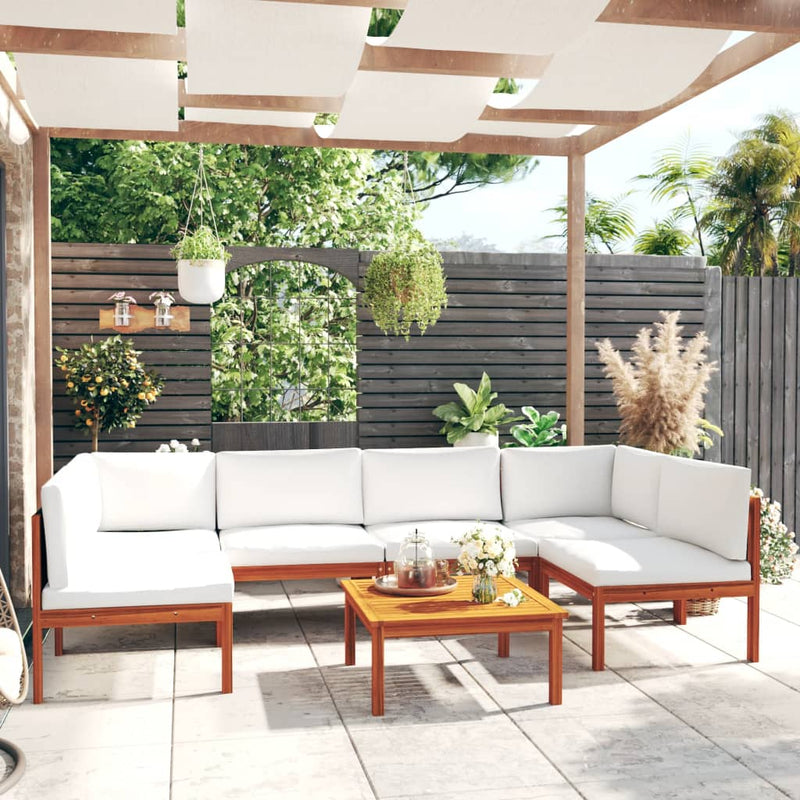 7 Piece Garden Lounge Set with Cushions Cream Solid Acacia Wood Payday Deals