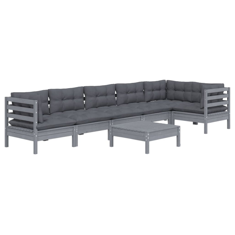 7 Piece Garden Lounge Set with Cushions Grey Pinewood Payday Deals
