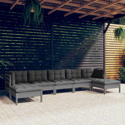7 Piece Garden Lounge Set with Cushions Grey Pinewood