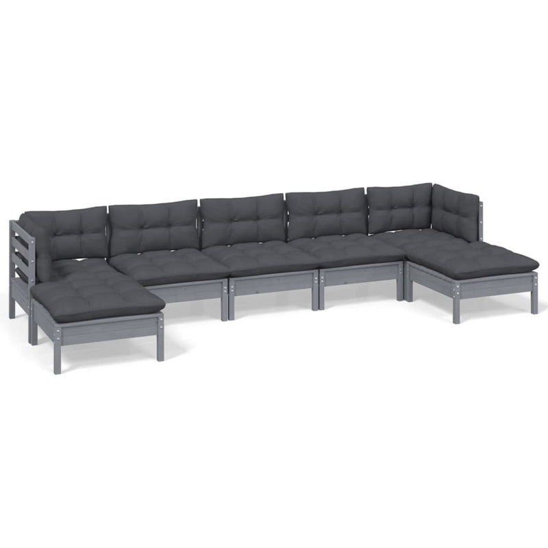 7 Piece Garden Lounge Set with Cushions Grey Pinewood Payday Deals