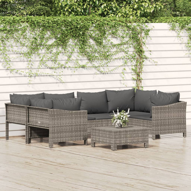 7 Piece Garden Lounge Set with Cushions Grey Poly Rattan Payday Deals
