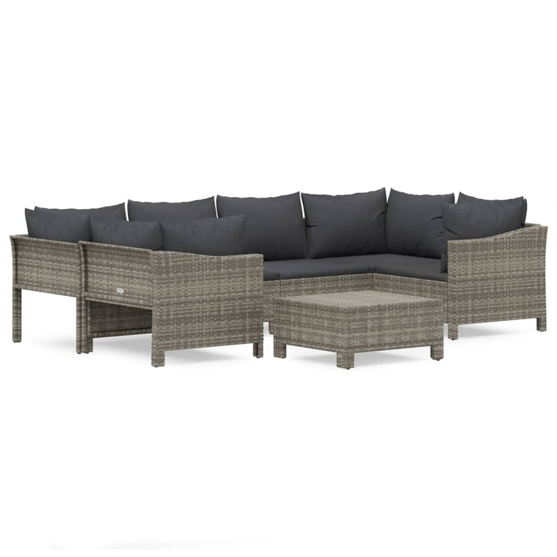 7 Piece Garden Lounge Set with Cushions Grey Poly Rattan Payday Deals
