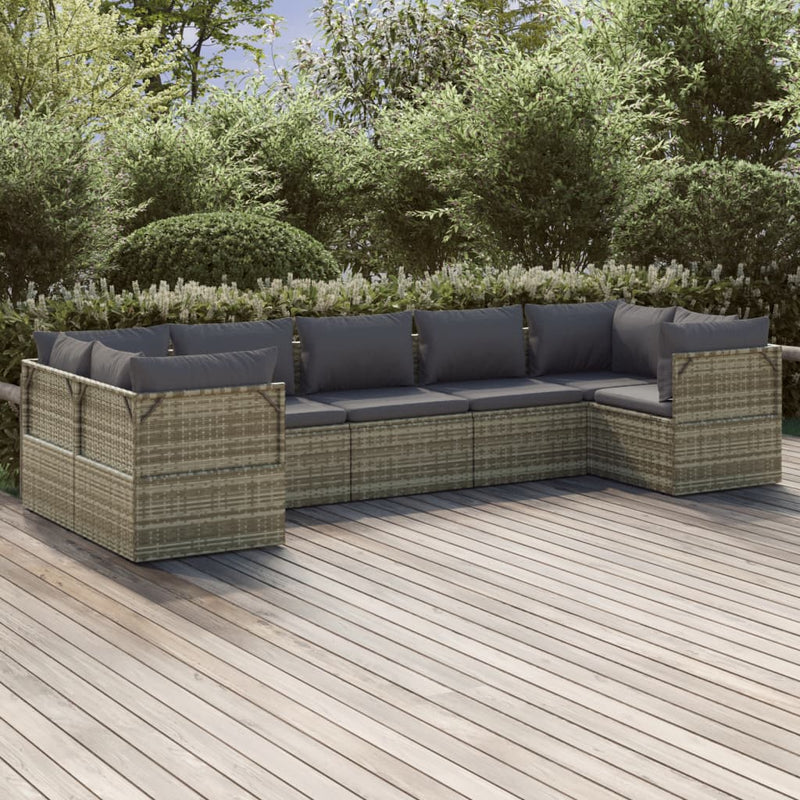 7 Piece Garden Lounge Set with Cushions Grey Poly Rattan Payday Deals