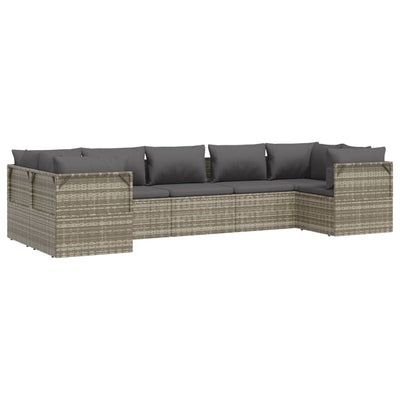 7 Piece Garden Lounge Set with Cushions Grey Poly Rattan Payday Deals