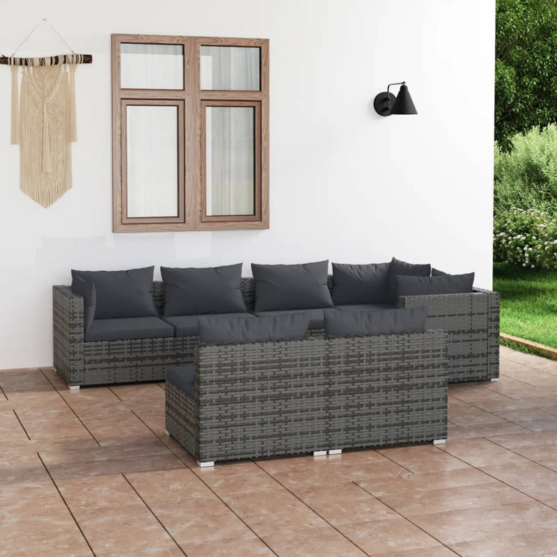 7 Piece Garden Lounge Set with Cushions Grey Poly Rattan Payday Deals