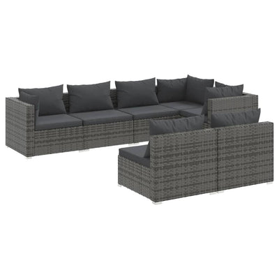 7 Piece Garden Lounge Set with Cushions Grey Poly Rattan Payday Deals
