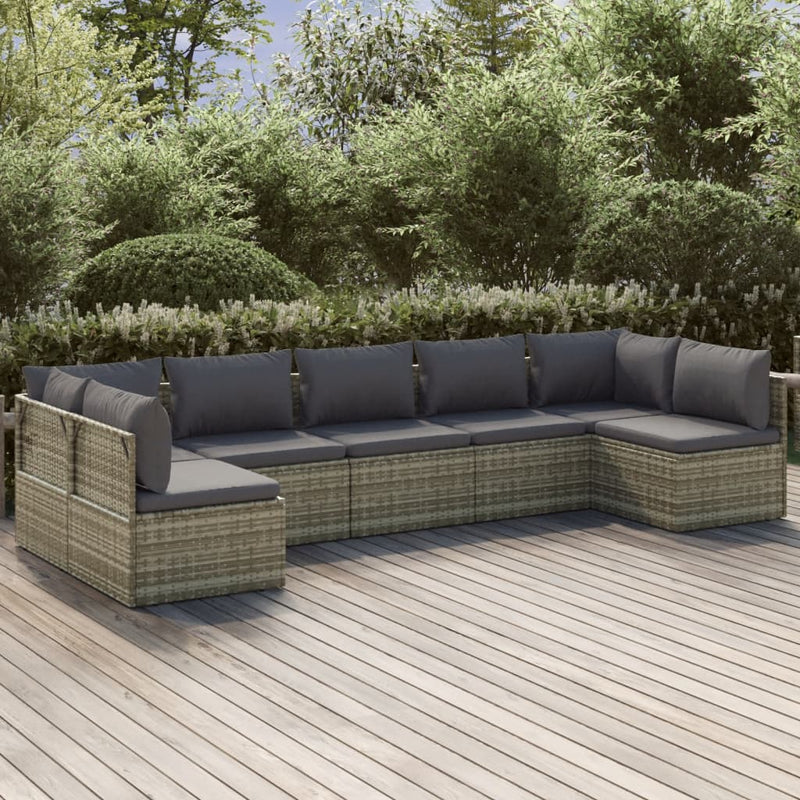 7 Piece Garden Lounge Set with Cushions Grey Poly Rattan Payday Deals