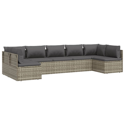 7 Piece Garden Lounge Set with Cushions Grey Poly Rattan Payday Deals