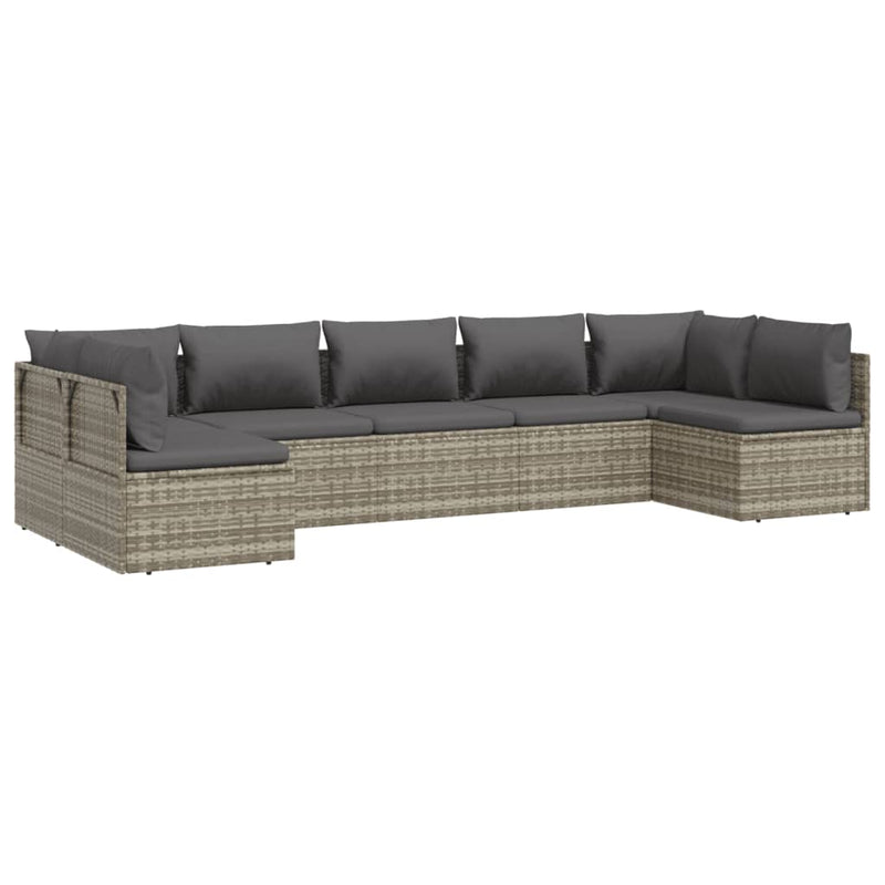 7 Piece Garden Lounge Set with Cushions Grey Poly Rattan Payday Deals