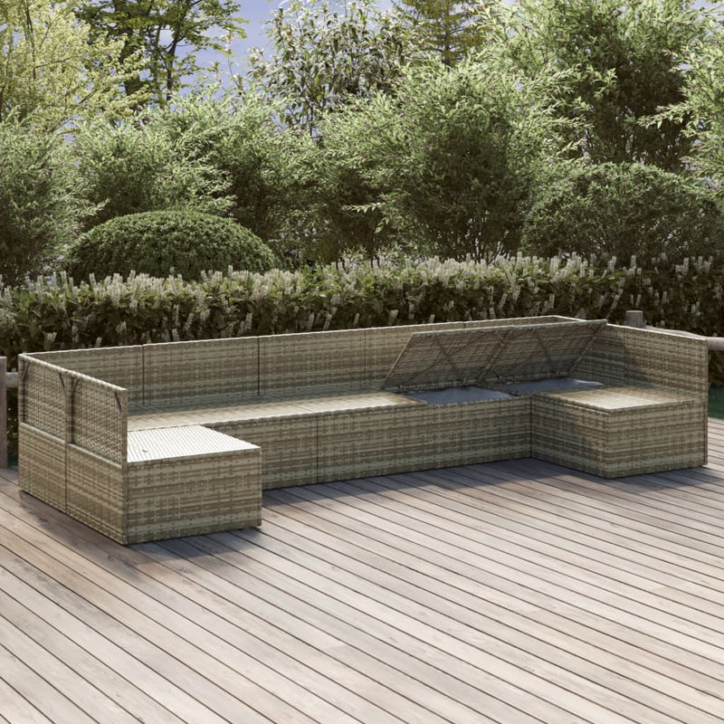 7 Piece Garden Lounge Set with Cushions Grey Poly Rattan Payday Deals