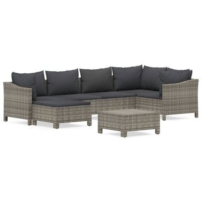 7 Piece Garden Lounge Set with Cushions Grey Poly Rattan Payday Deals