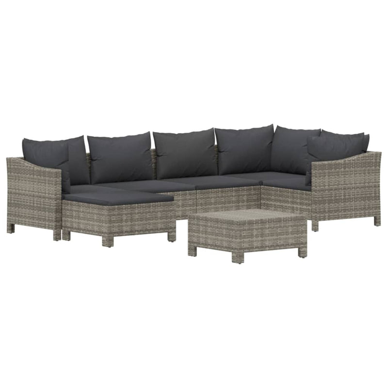 7 Piece Garden Lounge Set with Cushions Grey Poly Rattan Payday Deals
