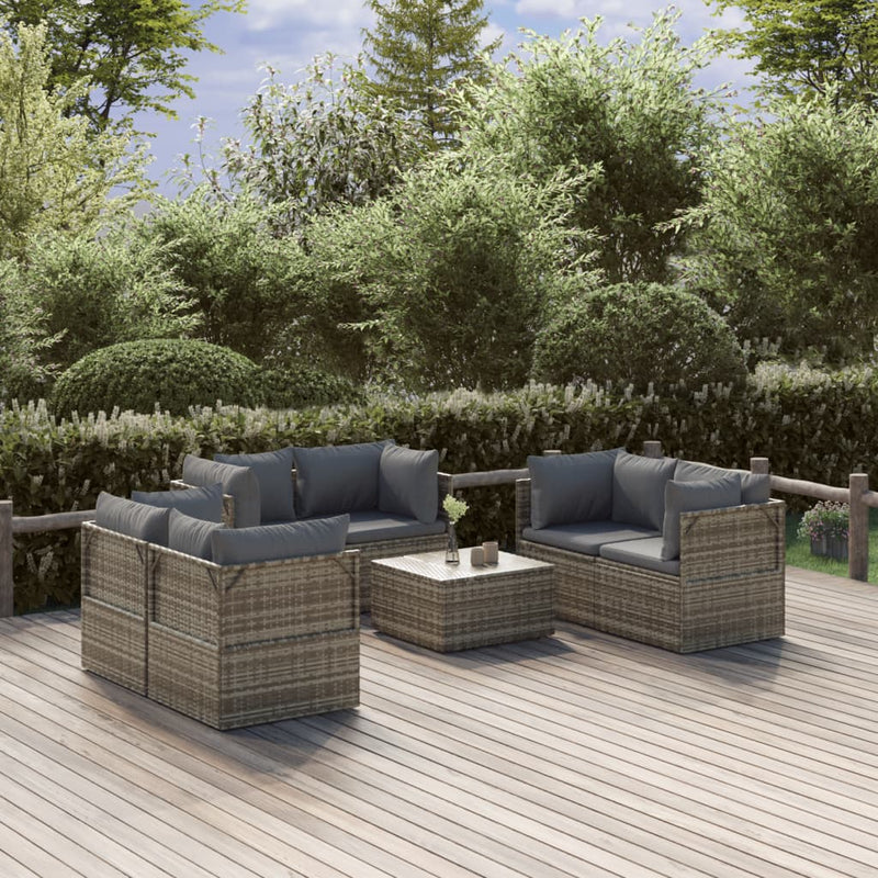 7 Piece Garden Lounge Set with Cushions Grey Poly Rattan Payday Deals