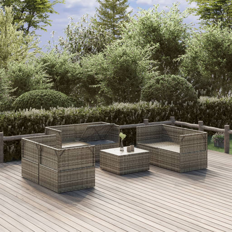 7 Piece Garden Lounge Set with Cushions Grey Poly Rattan Payday Deals