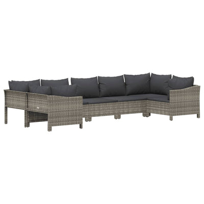 7 Piece Garden Lounge Set with Cushions Grey Poly Rattan Payday Deals