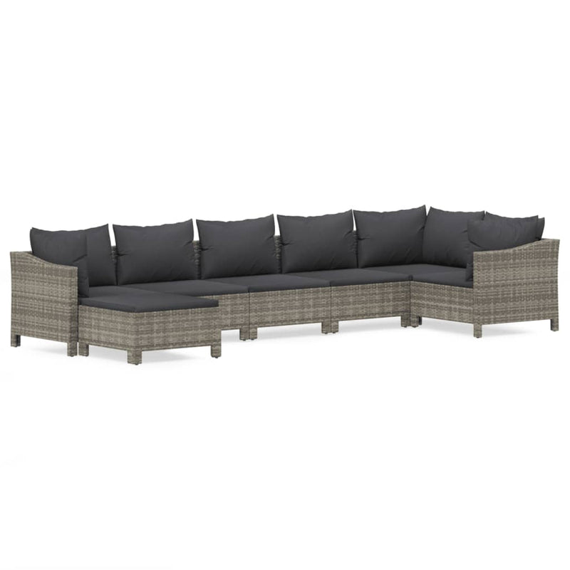 7 Piece Garden Lounge Set with Cushions Grey Poly Rattan Payday Deals