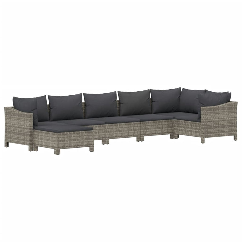 7 Piece Garden Lounge Set with Cushions Grey Poly Rattan Payday Deals