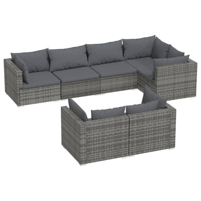 7 Piece Garden Lounge Set with Cushions Grey Poly Rattan Payday Deals