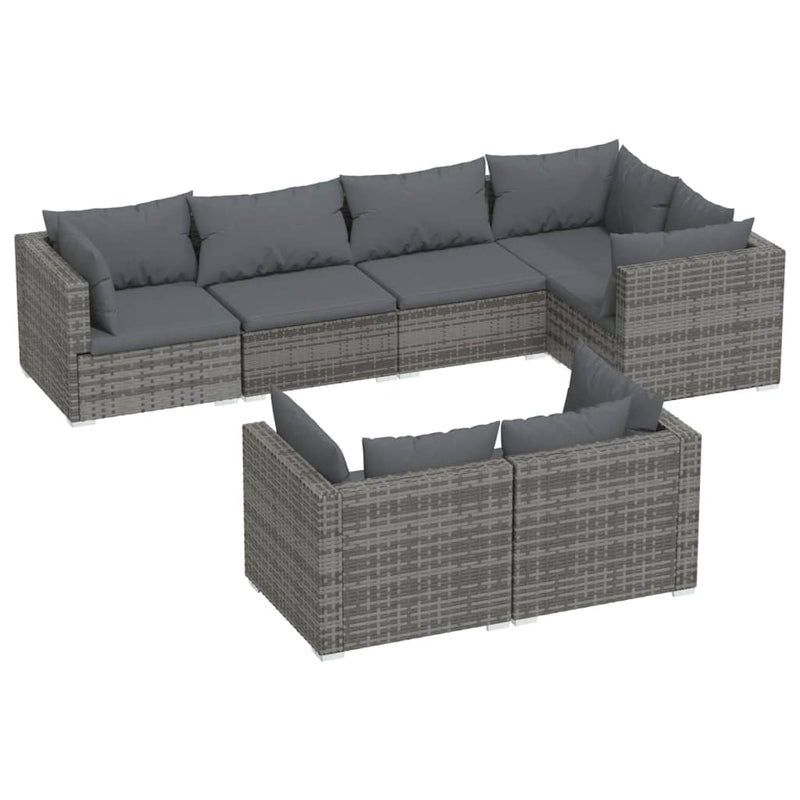 7 Piece Garden Lounge Set with Cushions Grey Poly Rattan Payday Deals
