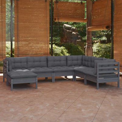 7 Piece Garden Lounge Set with Cushions Grey Solid Pinewood