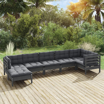 7 Piece Garden Lounge Set with Cushions Grey Solid Pinewood