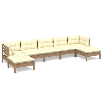 7 Piece Garden Lounge Set with Cushions Honey Brown Pinewood Payday Deals