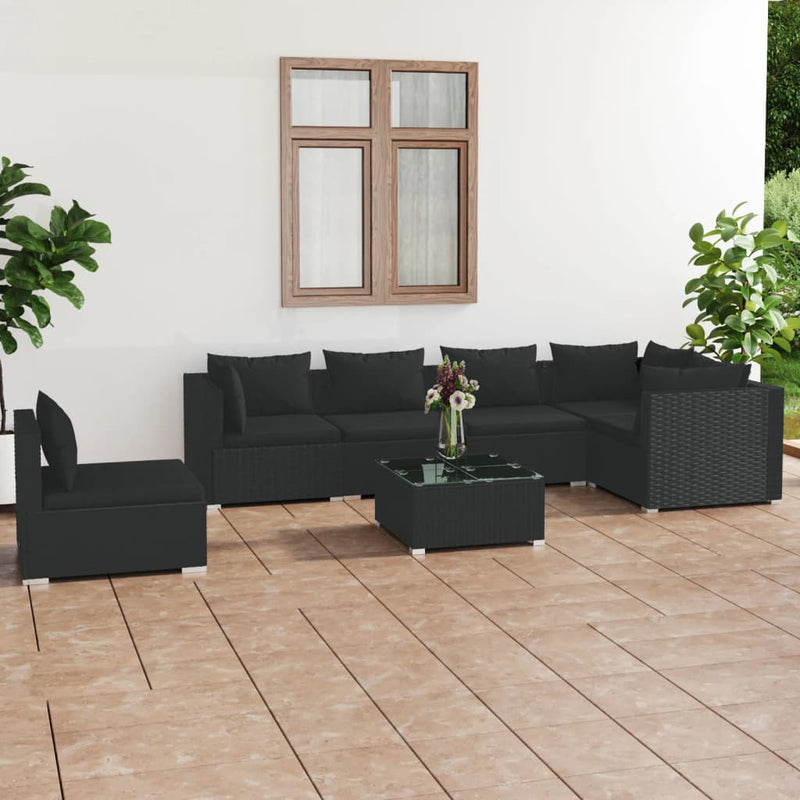7 Piece Garden Lounge Set with Cushions Poly Rattan Black Payday Deals