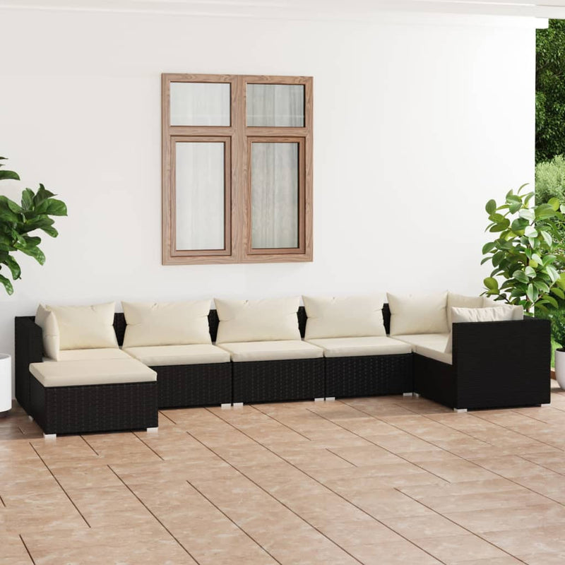 7 Piece Garden Lounge Set with Cushions Poly Rattan Black Payday Deals