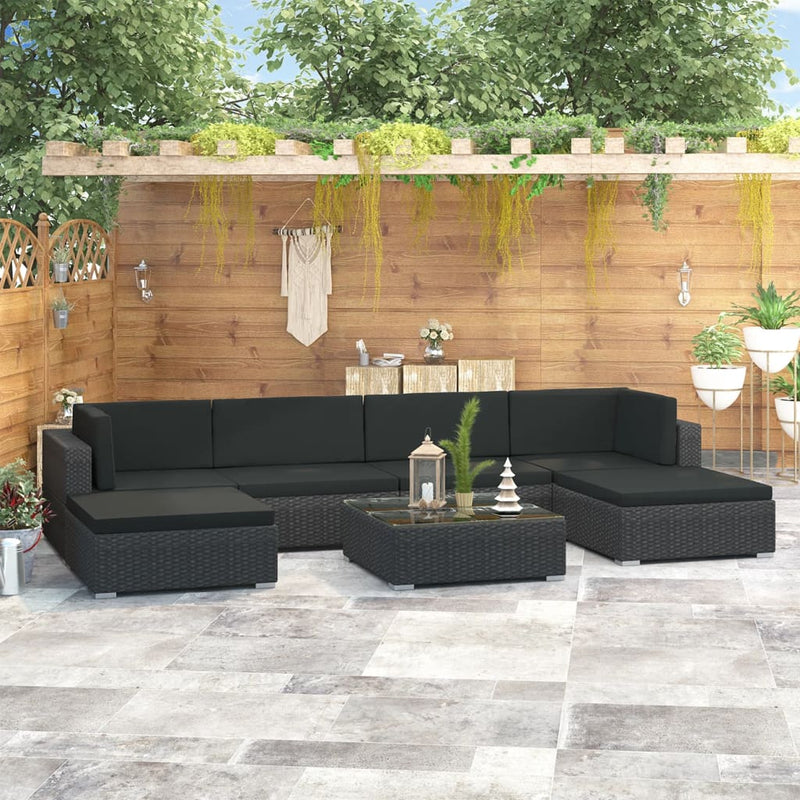 7 Piece Garden Lounge Set with Cushions Poly Rattan Black Payday Deals