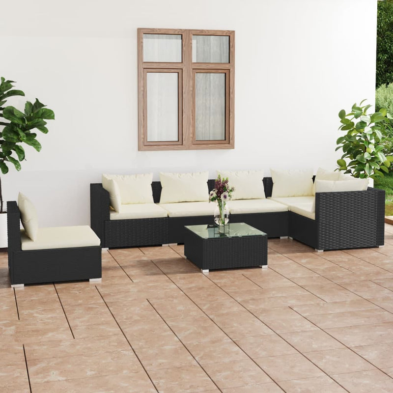 7 Piece Garden Lounge Set with Cushions Poly Rattan Black Payday Deals