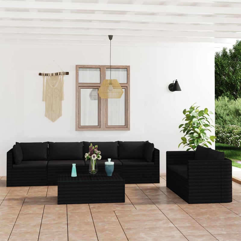 7 Piece Garden Lounge Set with Cushions Poly Rattan Black Payday Deals