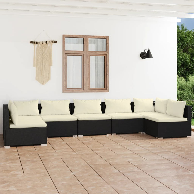 7 Piece Garden Lounge Set with Cushions Poly Rattan Black Payday Deals