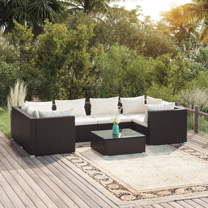 7 Piece Garden Lounge Set with Cushions Poly Rattan Black Payday Deals