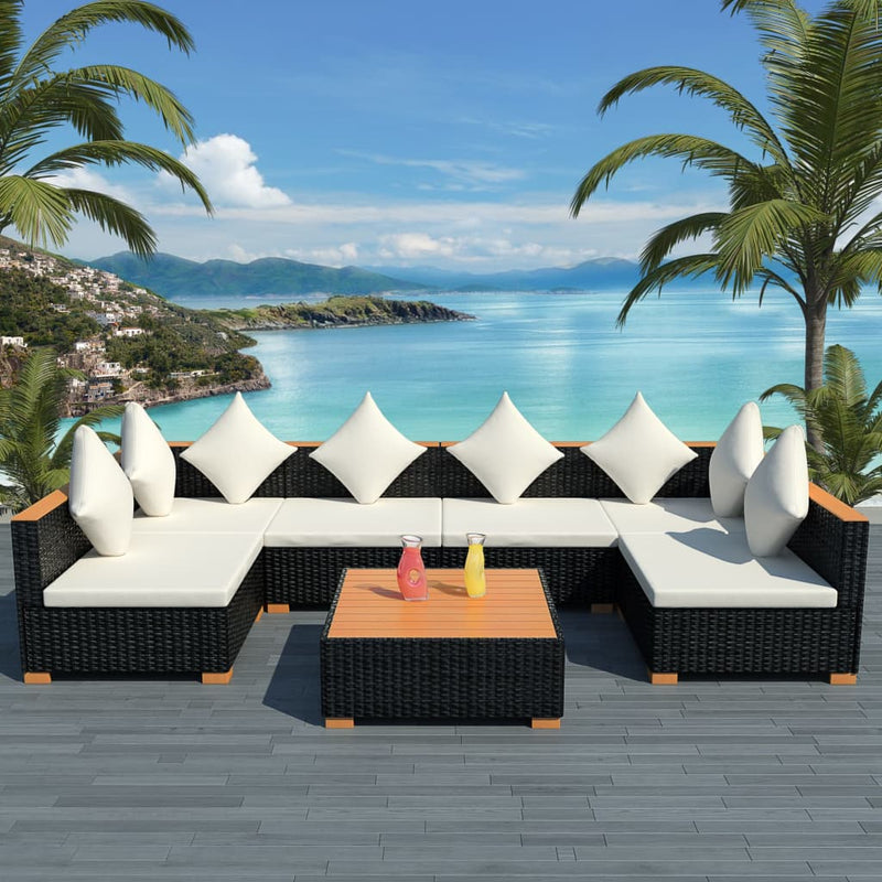 7 Piece Garden Lounge Set with Cushions Poly Rattan Black Payday Deals