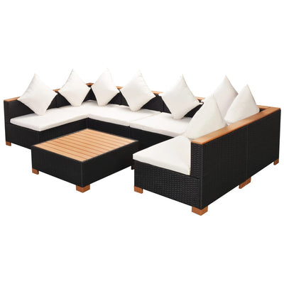 7 Piece Garden Lounge Set with Cushions Poly Rattan Black Payday Deals