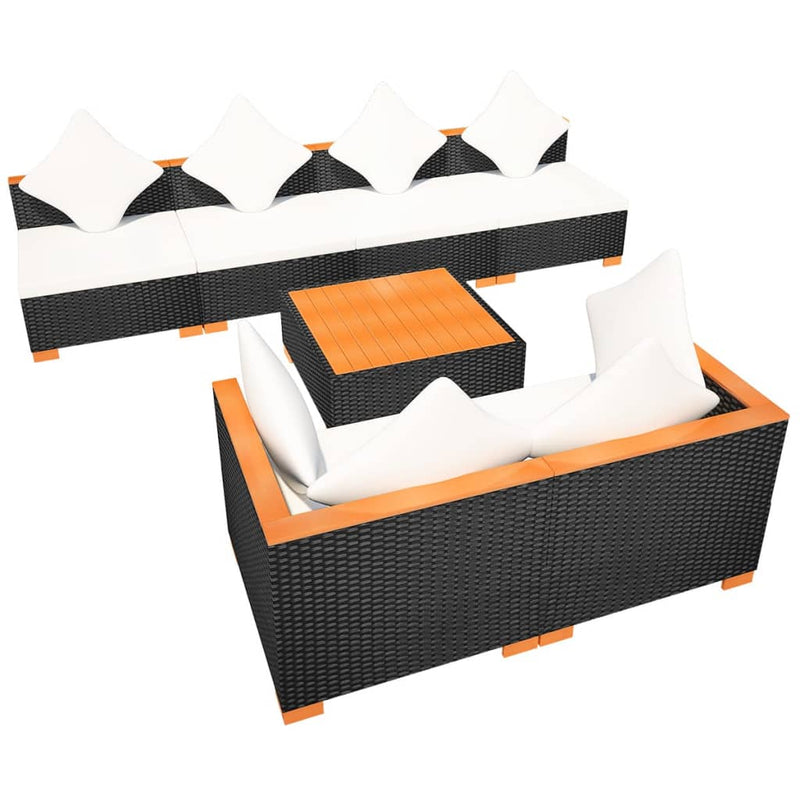 7 Piece Garden Lounge Set with Cushions Poly Rattan Black Payday Deals
