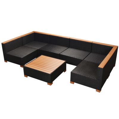 7 Piece Garden Lounge Set with Cushions Poly Rattan Black Payday Deals