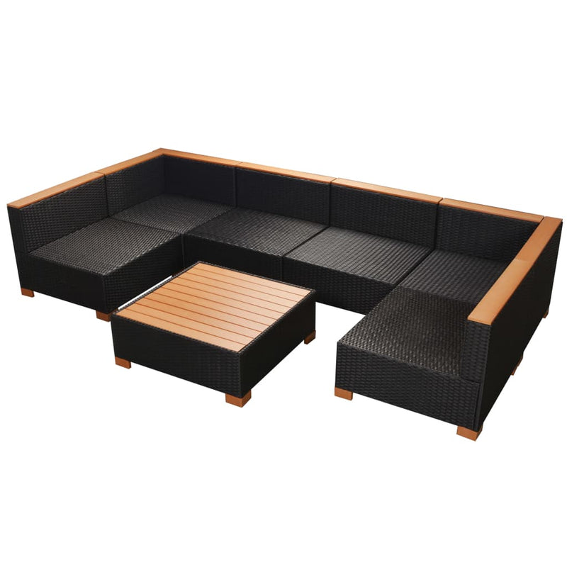7 Piece Garden Lounge Set with Cushions Poly Rattan Black Payday Deals