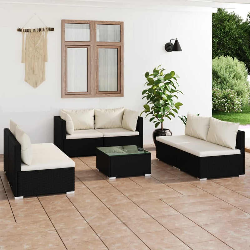 7 Piece Garden Lounge Set with Cushions Poly Rattan Black Payday Deals