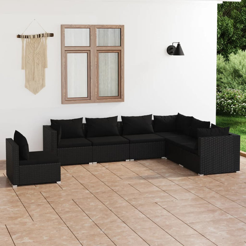 7 Piece Garden Lounge Set with Cushions Poly Rattan Black Payday Deals