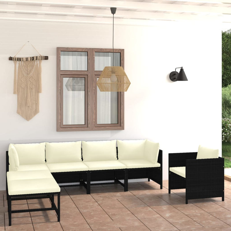 7 Piece Garden Lounge Set with Cushions Poly Rattan Black Payday Deals