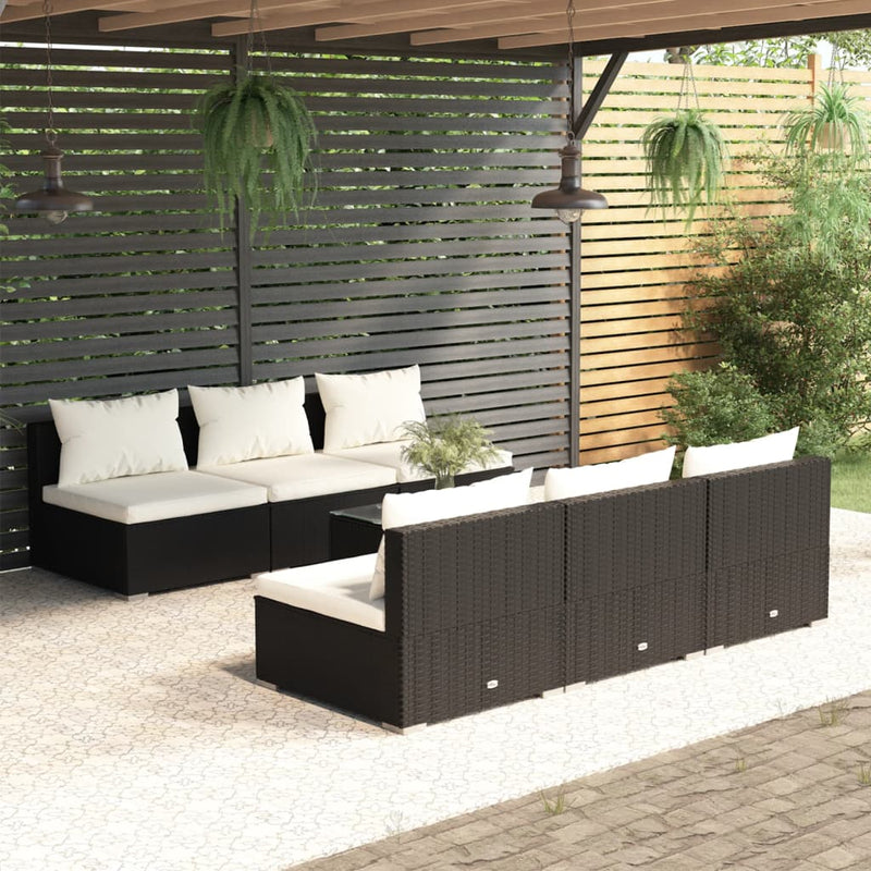 7 Piece Garden Lounge Set with Cushions Poly Rattan Black Payday Deals