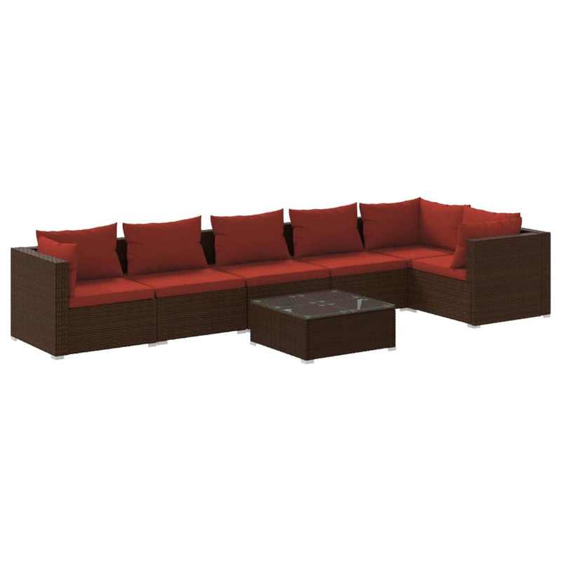 7 Piece Garden Lounge Set with Cushions Poly Rattan Brown Payday Deals