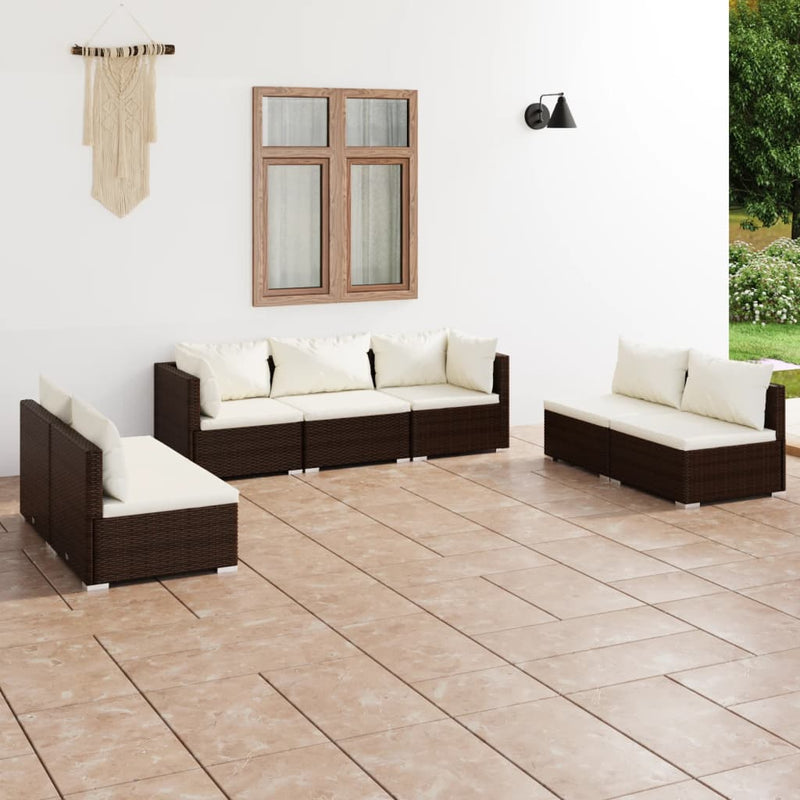 7 Piece Garden Lounge Set with Cushions Poly Rattan Brown Payday Deals