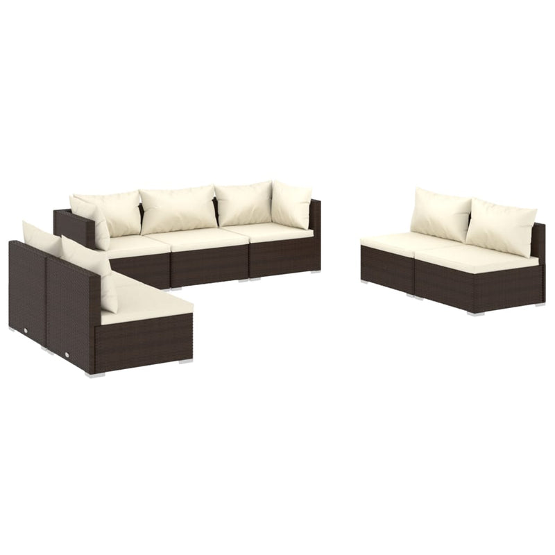7 Piece Garden Lounge Set with Cushions Poly Rattan Brown Payday Deals