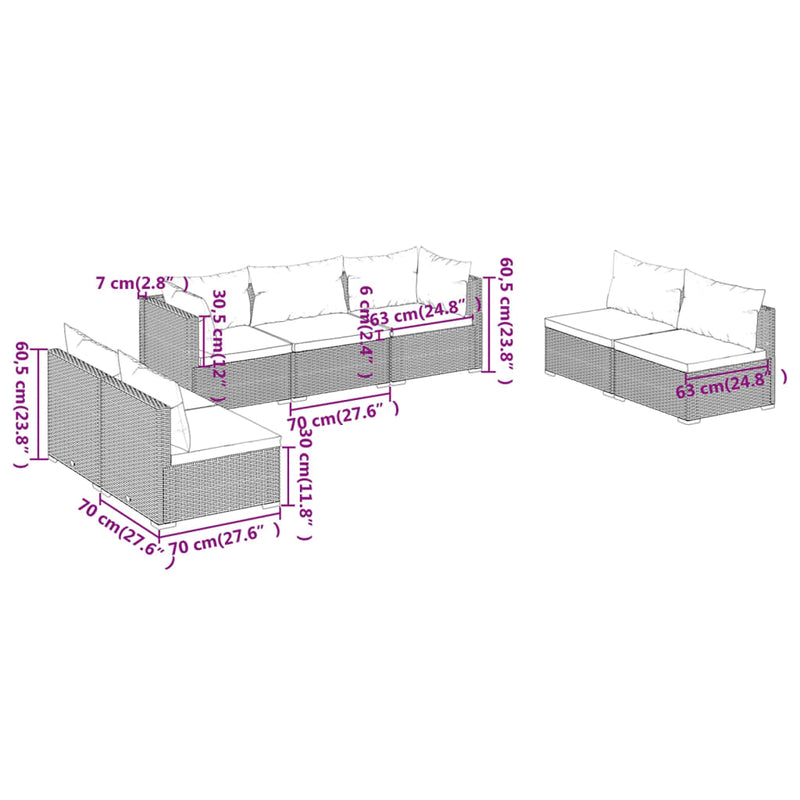 7 Piece Garden Lounge Set with Cushions Poly Rattan Brown Payday Deals