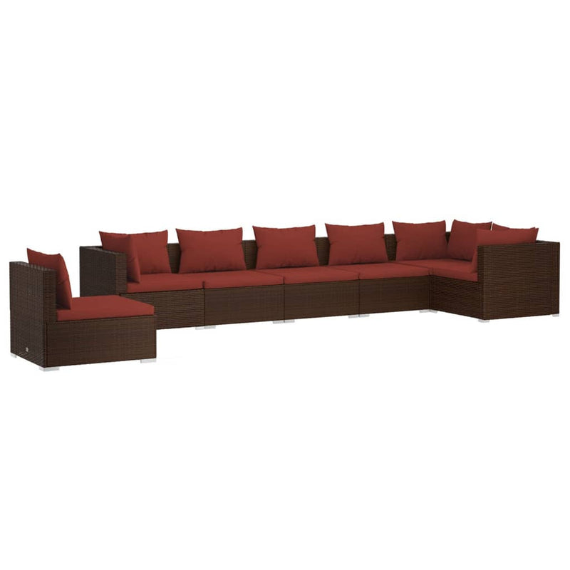 7 Piece Garden Lounge Set with Cushions Poly Rattan Brown Payday Deals
